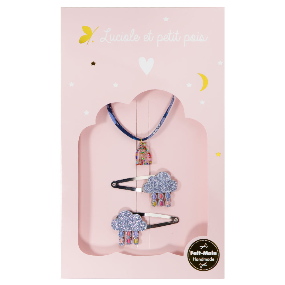 Rainbow Love gift box  Cloud hair clips &  Liberty Meadow  bracelet