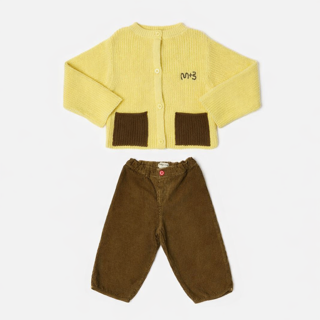 Cardigan with Contrast Color Pockets Set