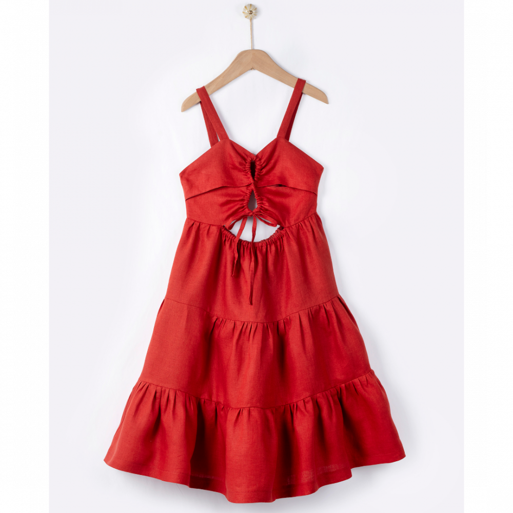 Gaia Linen Dress  Thira Red