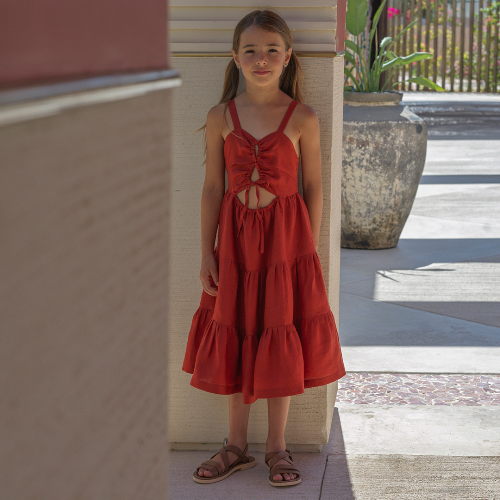 Gaia Linen Dress  Thira Red