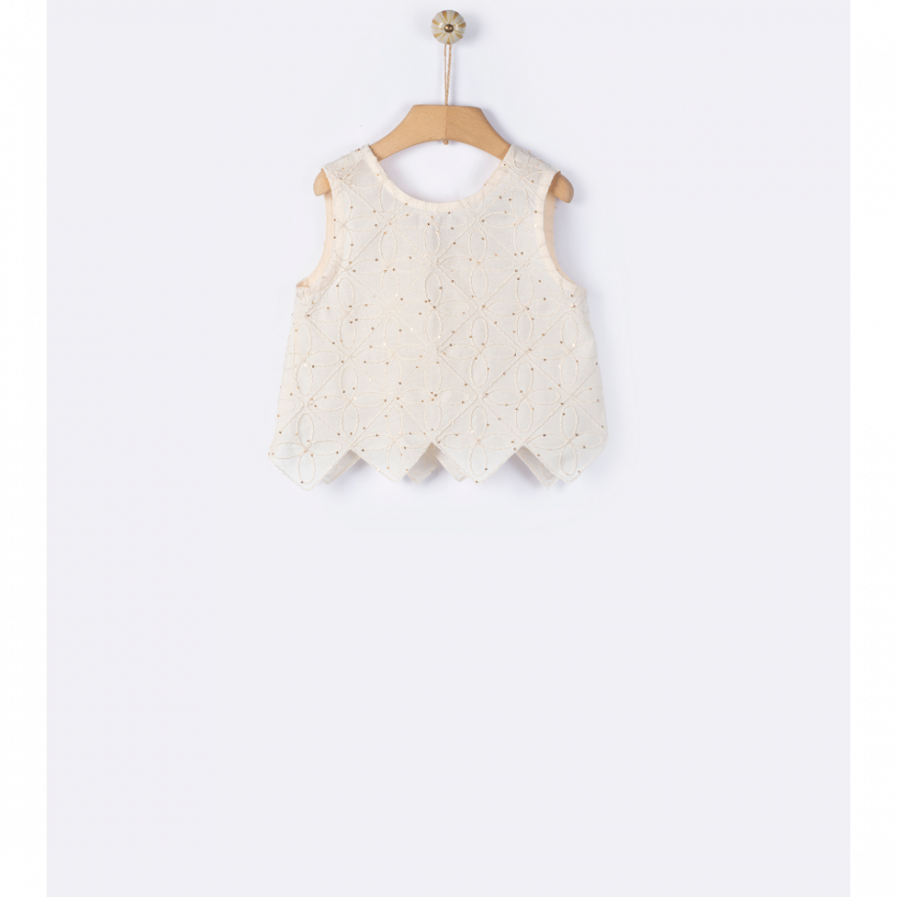 Nalia Rhombus Border Top Ecru