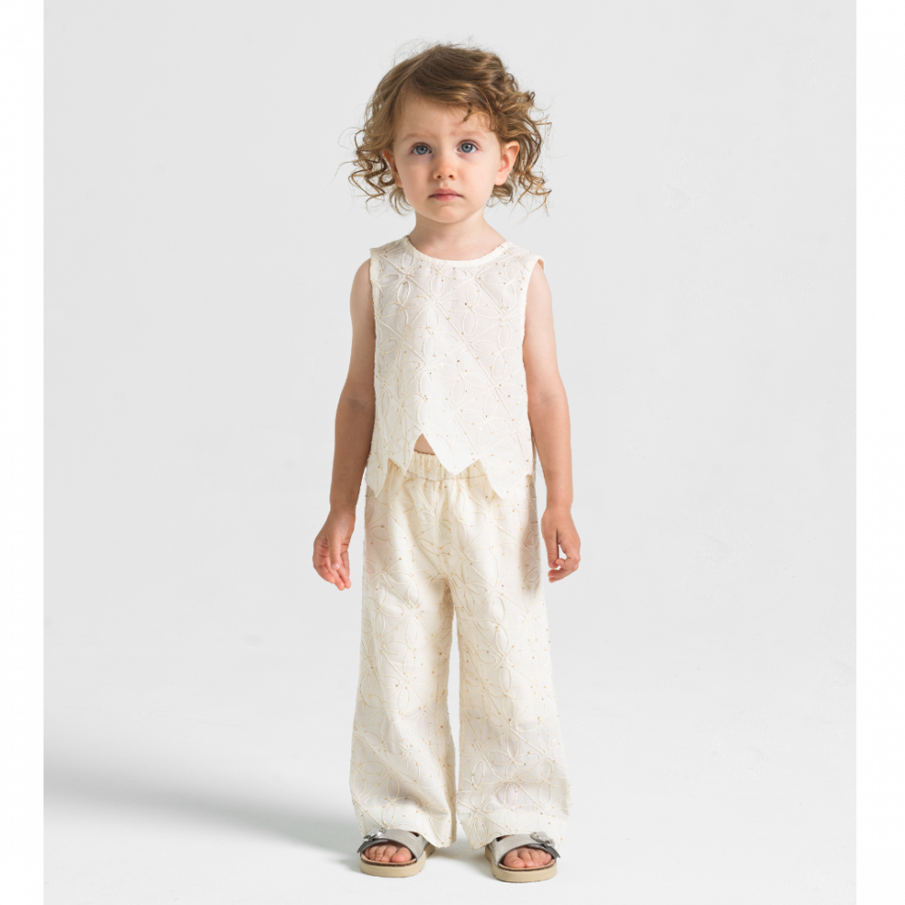 Nalia Rhombus Border Top Ecru