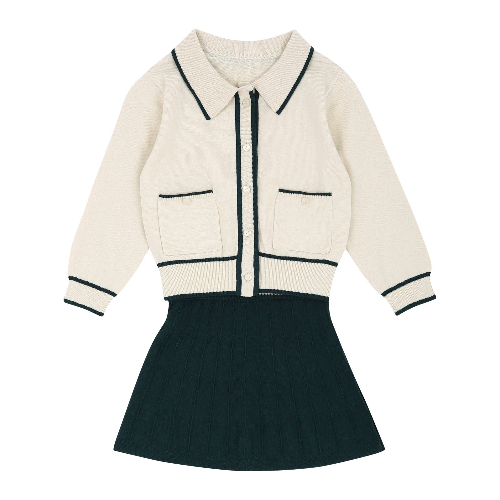 Reina ivory collared sweater top and skirt set