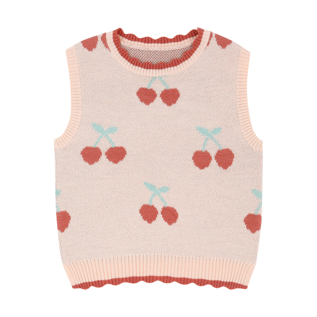 Rachel scallop trim cherry sweater vest