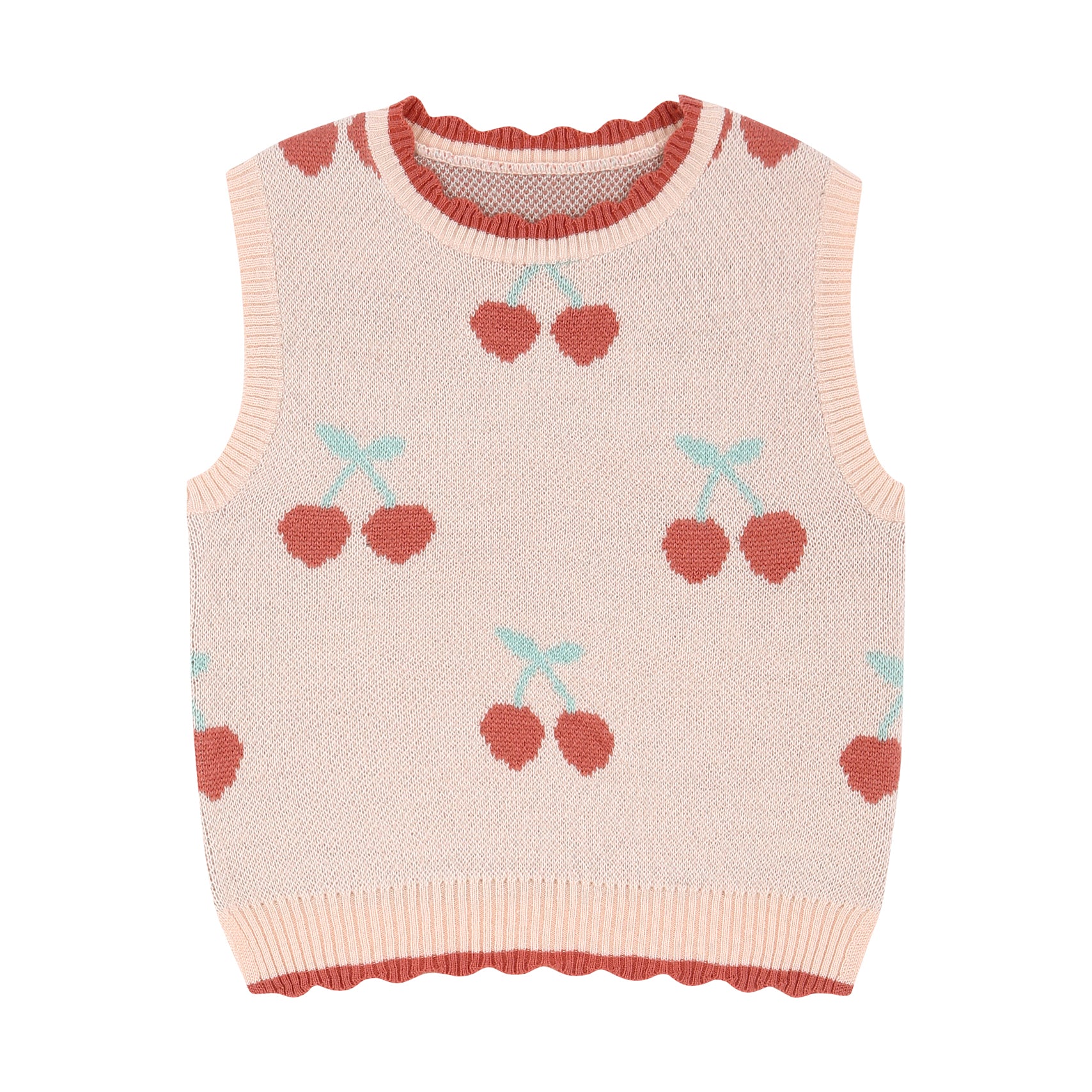 Rachel scallop trim cherry sweater vest