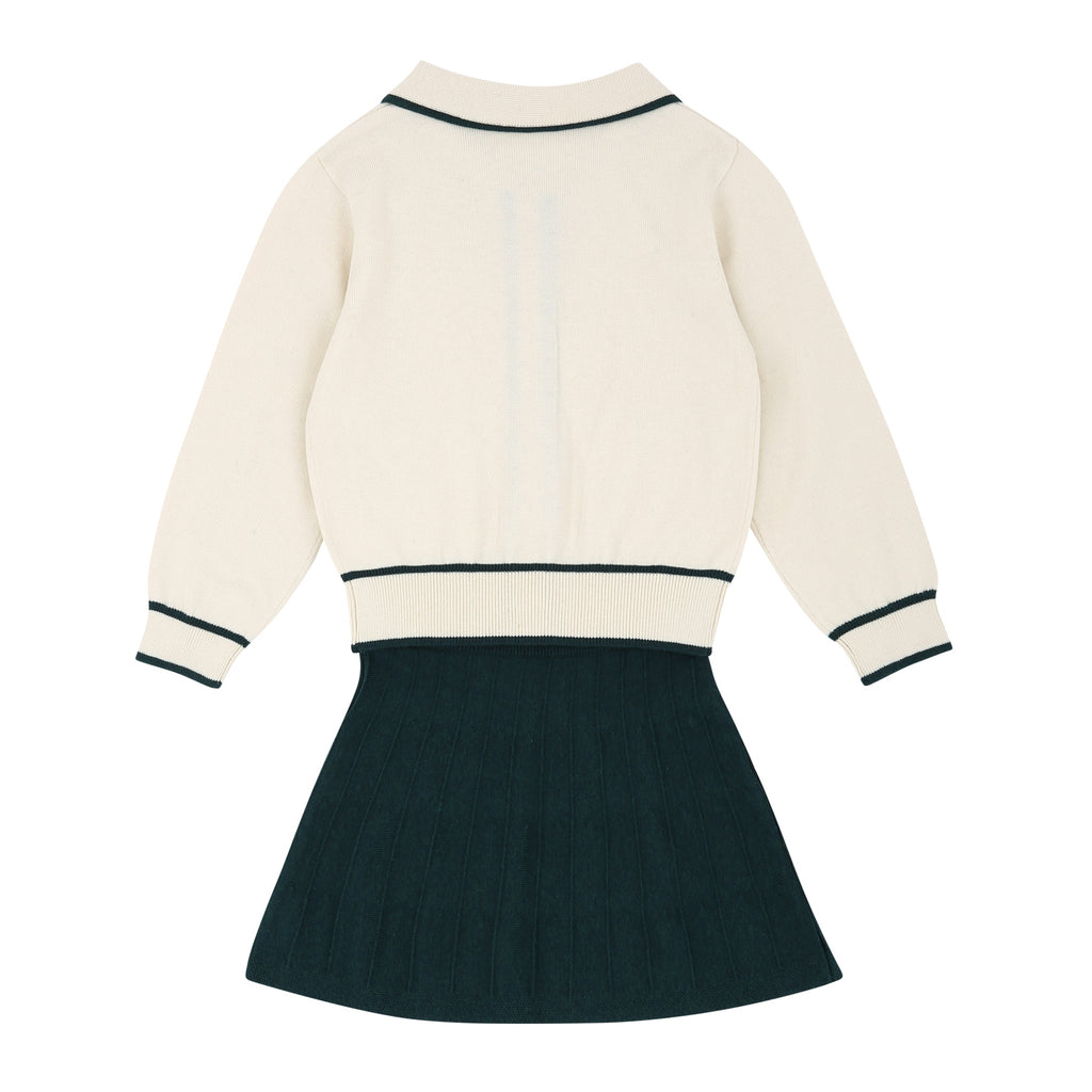 Reina ivory collared sweater top and skirt set