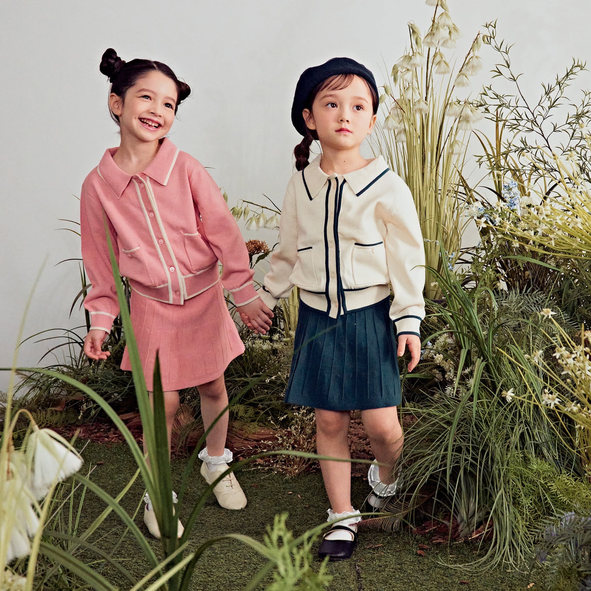 Reina ivory collared sweater top and skirt set