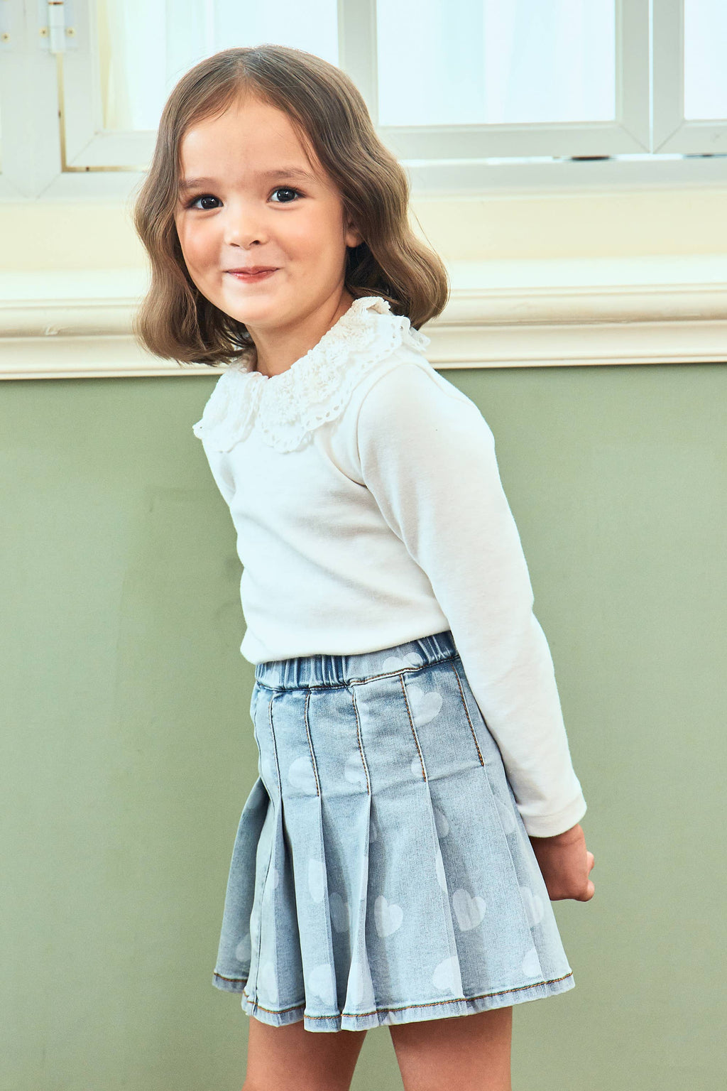 Heart print denim skirt